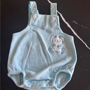 Vintage Blue Baby Romper with Bear Design
